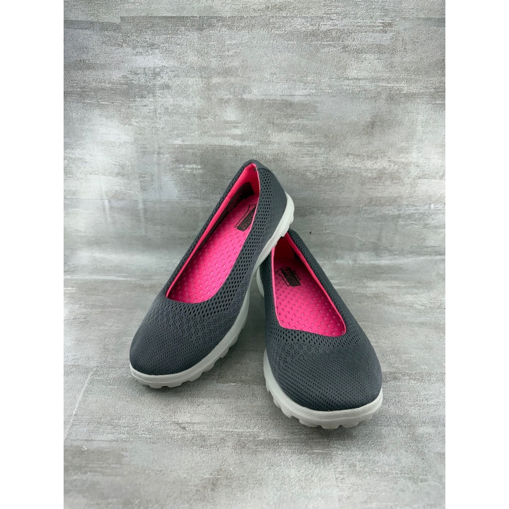 Skechers On-the-GO 13789 Charcoal Grey Pink Mesh Slip On Walking Shoes Women 6.5